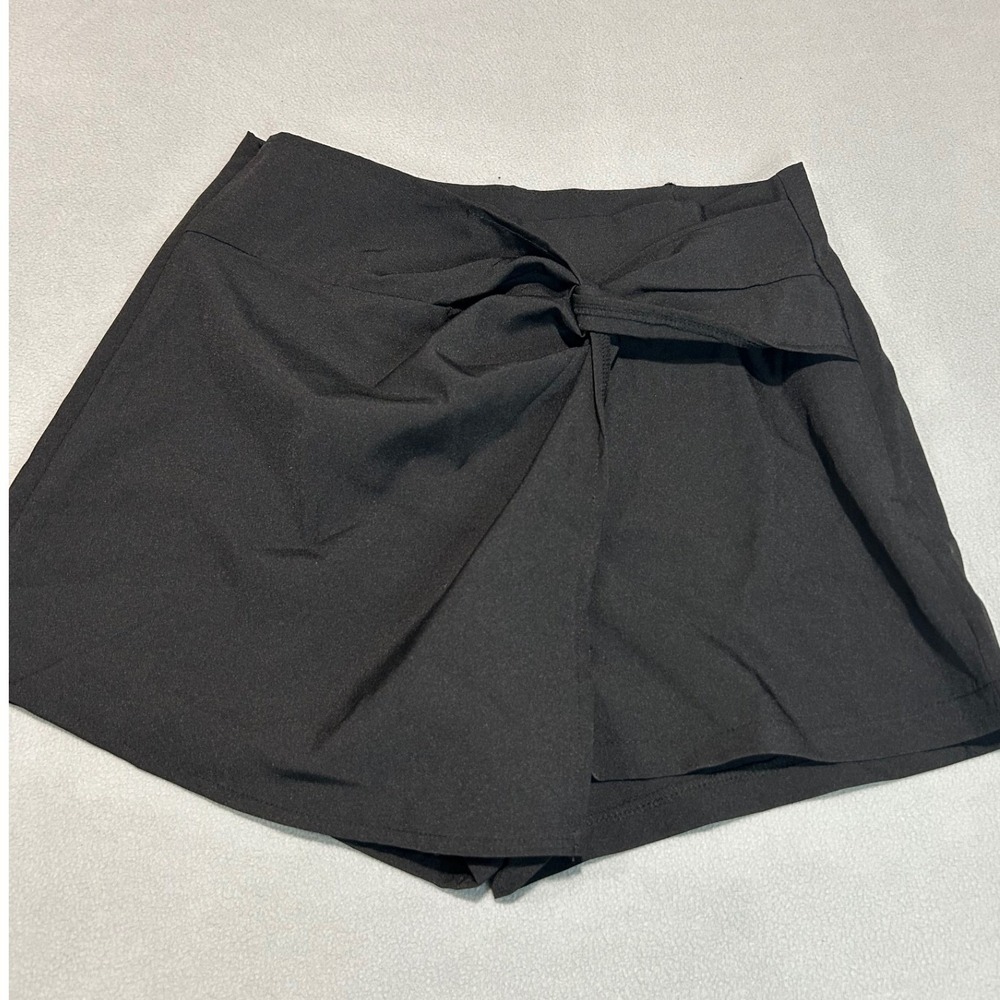 Black Wrap Skort Women Small Tie Front Side Zip Dressy‎ Mini Skirt Minimalist